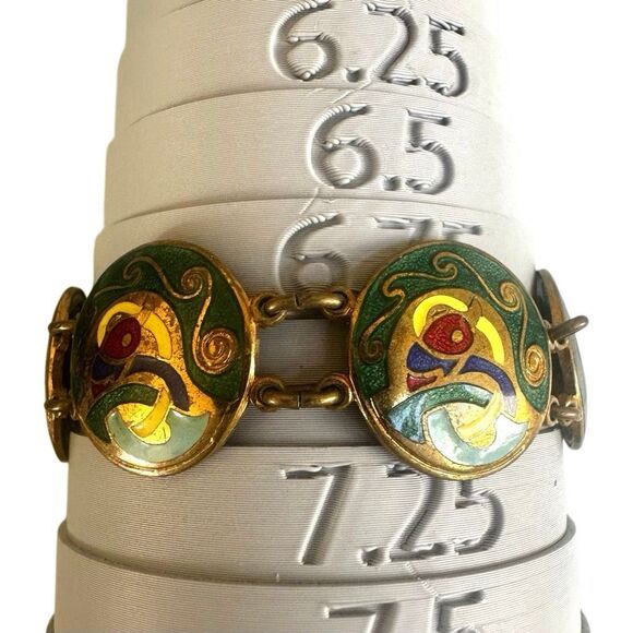 Vintage Cloisonné Enamel Link Bracelet - Picture 5 of 9